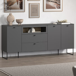 Benvia Wooden Sideboard with 3 Doors 2 Drawers in Anthracite and Evoke Oak