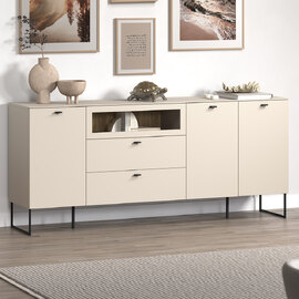 Benvia Wooden Sideboard with 3 Doors 2 Drawers in Cashmere and Evoke Oak