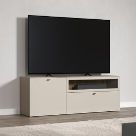 Benvia Wooden TV Stand with 2 Doors in Cashmere and Evoke Oak