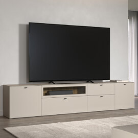Benvia Wooden TV Stand with 3 Doors in Cashmere and Evoke Oak