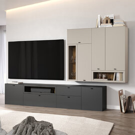 Benvia Wooden TV Stand with Wall Cabinet in Anthracite and Cashmere