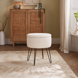 Benvora Fabric Storage Stool in Cream