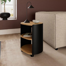 Benvoril Wooden Bedside Cabinet in Oak and Matt Black