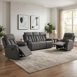 Benvro Fabric Recliner 3+1+1 Seater Sofa Set in Grey
