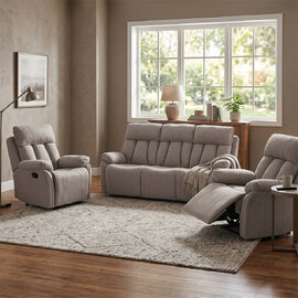 Benvro Fabric Recliner 3+1+1 Seater Sofa Set in Oatmeal