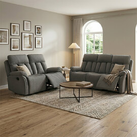 Benvro Fabric Recliner 3+2 Seater Sofa Set in Grey