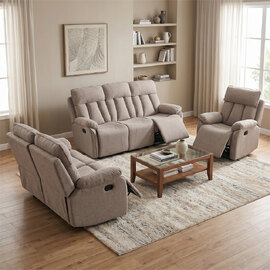Benvro Fabric Recliner Sofa Suite in Oatmeal