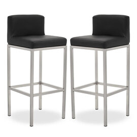 Baino Black PU Leather Bar Chairs With Chrome Legs In A Pair