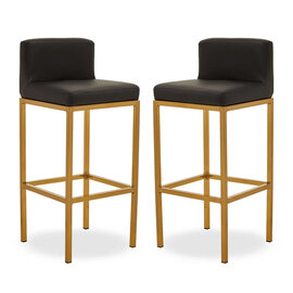 Baino Black PU Leather Bar Chairs With Gold Legs In A Pair