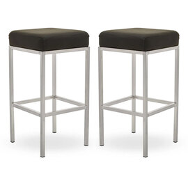 Baino Black Leather Bar Stools With Chrome Legs In A Pair