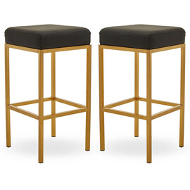Baino Black Leather Bar Stools With Gold Legs In A Pair
