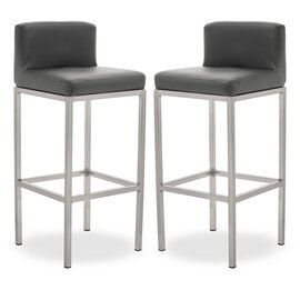 Baino Grey PU Leather Bar Chairs With Chrome Legs In A Pair