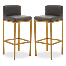 Baino Grey PU Leather Bar Chairs With Gold Legs In A Pair