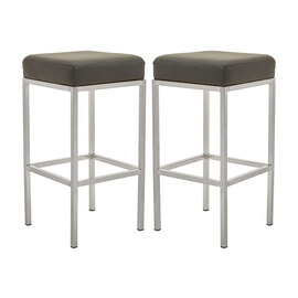 Baino Dark Grey Leather Bar Stools With Chrome Legs In A Pair