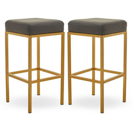 Baino Dark Grey Leather Bar Stools With Gold Legs In A Pair