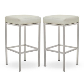 Baino White Leather Bar Stools With Chrome Legs In A Pair