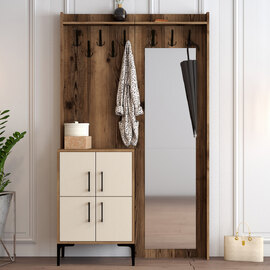 Bergen Wooden Hallway Furniture with 4 Cream Doors in Walnut