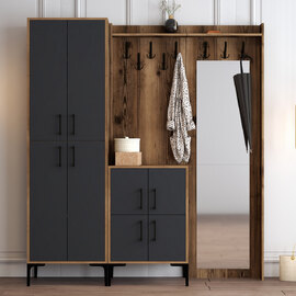 Bergen Wooden Hallway Furniture with Mirror in Walnut and Anthracite