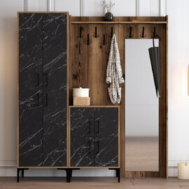 Bergen Wooden Hallway Furniture with Mirror in Walnut and Black