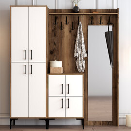 Bergen Wooden Hallway Furniture with Mirror in Walnut and White