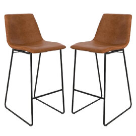 Berlin Caramel Maple PU Leather Bar Stools With Black Leg In Pair
