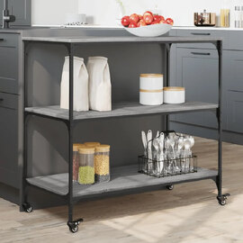 Bernalillo Wooden Kitchen Trolley With 3 Shelves In Grey Sonoma