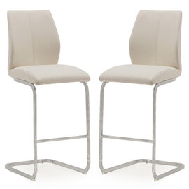 Bernie Taupe Leather Bar Chairs With Chrome Frame In Pair