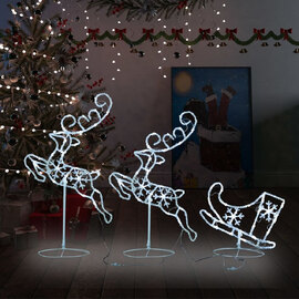 Bertram Acrylic Christmas Flying Reindeer And Sleigh - Cold White LED