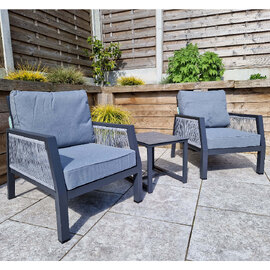 Bessie Aluminium Garden 3 Piece Lounger Set With Cusions In Grey