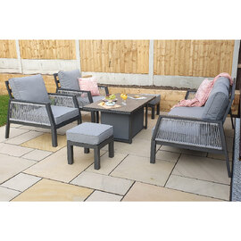 Bessie Glass Top Garden Sofa Dining Set With Gas Lift In Grey