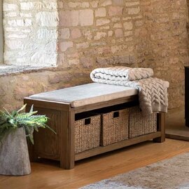 Bethesda Wooden Hallway Seating Bench With Fabric Seat In Natural