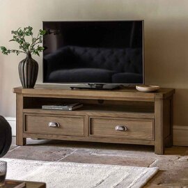 Bethesda Wooden TV Stand With 2 Drawers In Natural