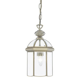 Bevelled 1 Light Glass Lantern Pendant Light In Antique Brass