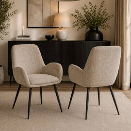 Bexil Cookies and Cream Fabric Dining Chairs in Pair
