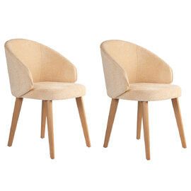 Bexley Beige Fabric Dining Chairs with Light Oak Wooden Legs in Pair
