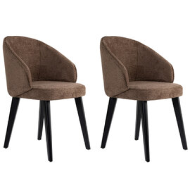 Bexley Brown Fabric Dining Chairs with Black Wooden Legs in Pair