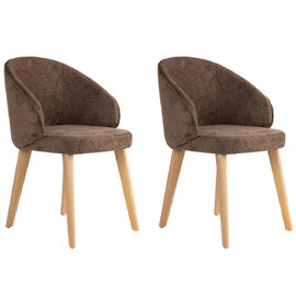 Bexley Brown Fabric Dining Chairs with Light Oak Wooden Legs in Pair