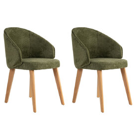 Bexley Green Fabric Dining Chairs with Light Oak Wooden Legs in Pair