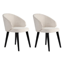 Bexley White Fabric Dining Chairs with Black Wooden Legs in Pair