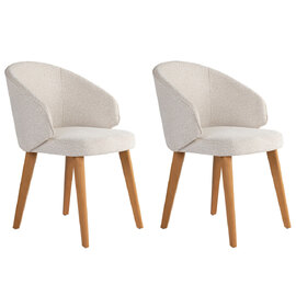 Bexley White Fabric Dining Chairs with Dark Oak Wooden Legs in Pair
