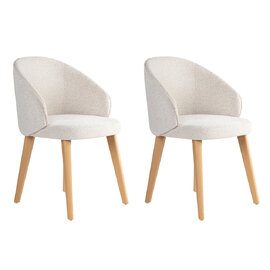 Bexley White Fabric Dining Chairs with Light Oak Wooden Legs in Pair