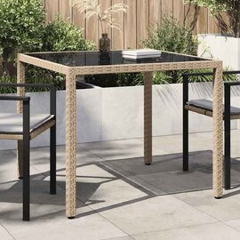Bexter Black Glass Top Garden Dining Table Square In Beige