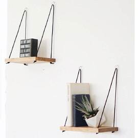 Bicdale Spruce Wood Set Of 2 Wall Shelf in Walnut and Black