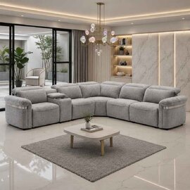 Bicford Fabric Electric Recliner Sofa Corner Sofa in Grey