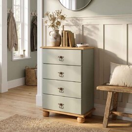 Bickley Wooden Chest Of 4 Drawers in Green and Stained Wax