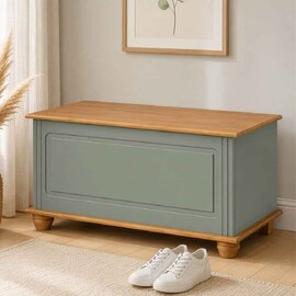 Bickley Wooden Hallway Storage Bench in Green and Stained Wax