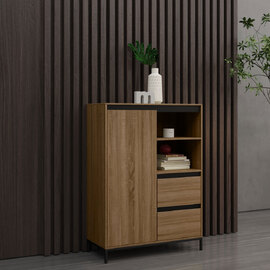 Bickston Wooden Highboard with 1 Door in Natural and Black