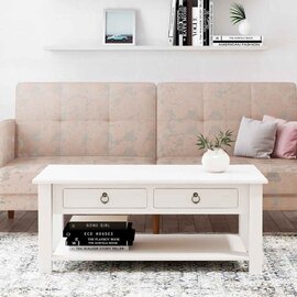 Bicwell Wooden Coffee Table with 2 Drawers in White