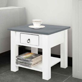 Bicwell Wooden Side Table with 1 Drawer in White and Grey
