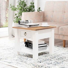 Bicwell Wooden Side Table with 1 Drawer in White and Honey